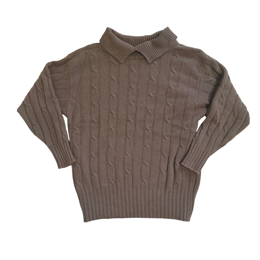 N.Peal Brown 100% Cashmere Cable Knit Polo Sweater Made in Scotland Mens Medium